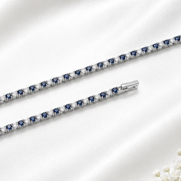 Blue & CZ Stone Anklet – 925 Sterling Silver – OYA by Gemkara view 2