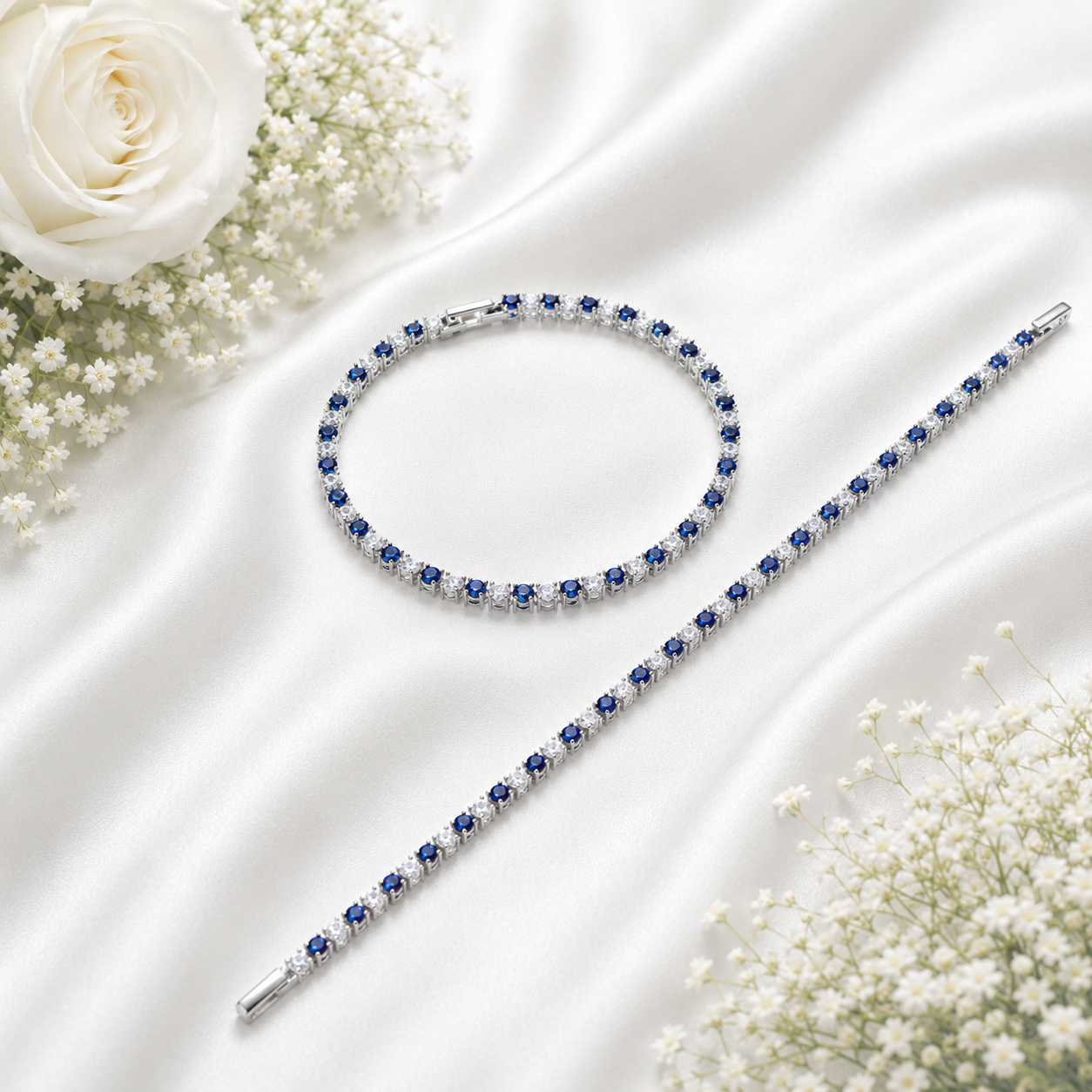 Blue & CZ Stone Anklet – 925 Sterling Silver – OYA by Gemkara view 3