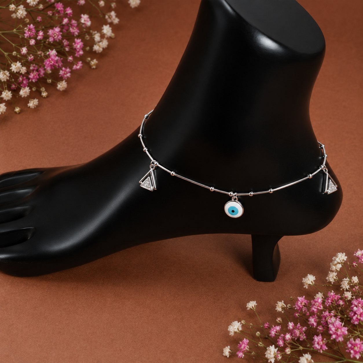 Evil Eye Nazar Anklet – 925 Sterling Silver – OYA by Gemkara view 4
