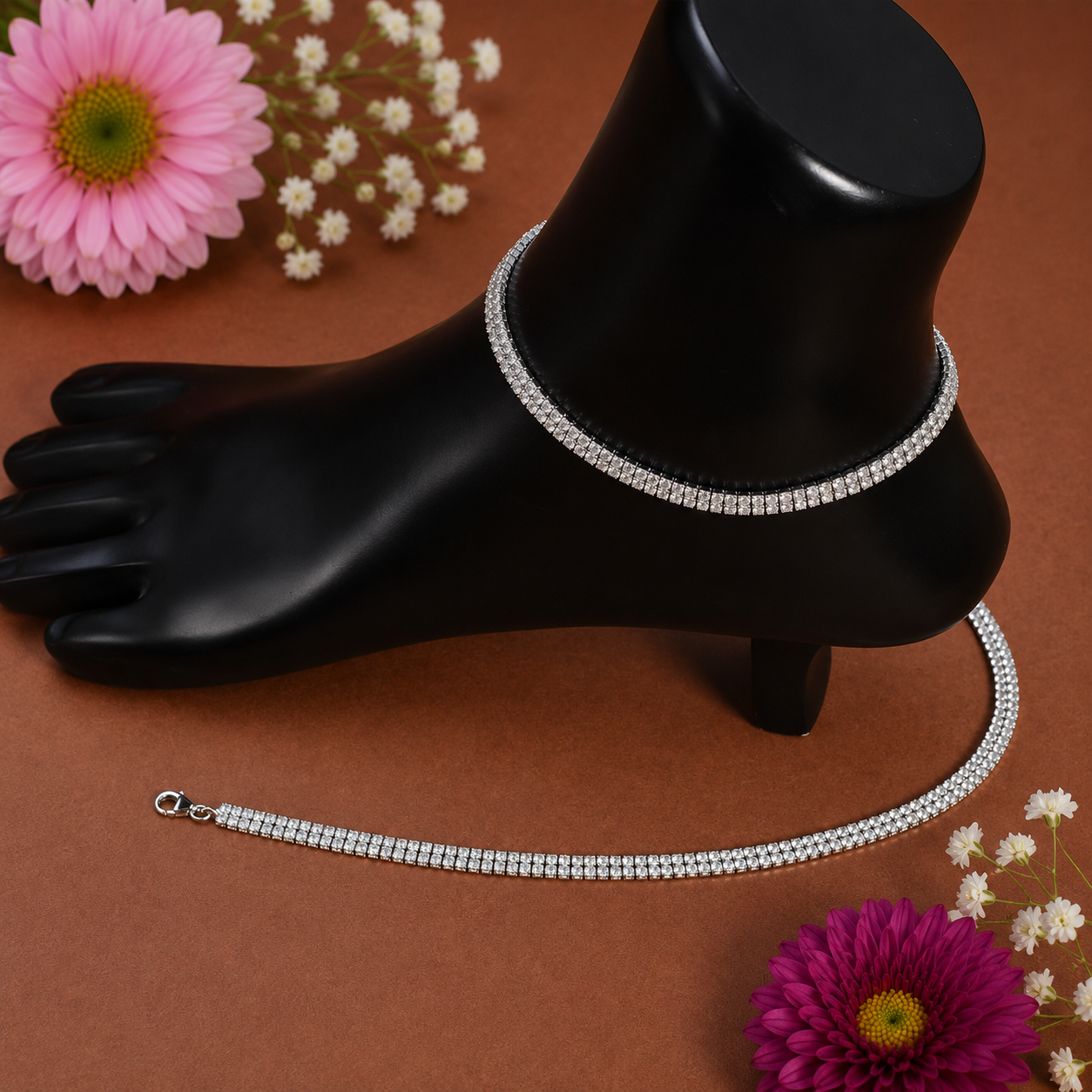 Crystal Glow Anklet – 925 Sterling Silver – OYA by Gemkara view 4