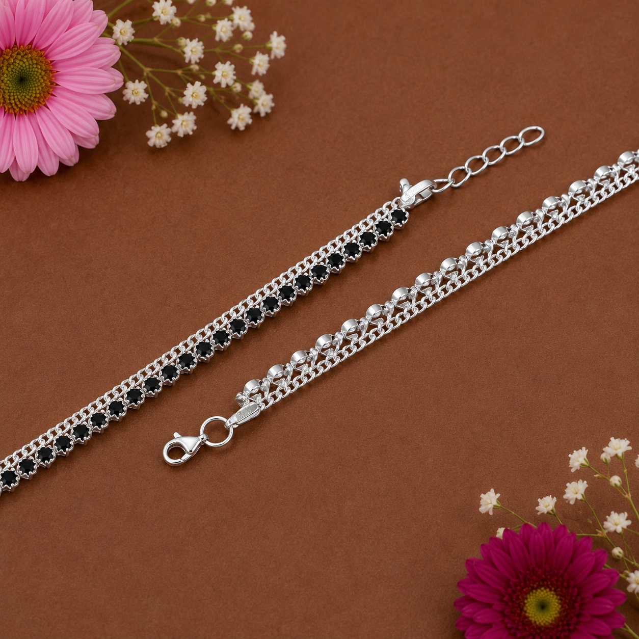Black Spark Anklet – 925 Sterling Silver – OYA by Gemkara view 2