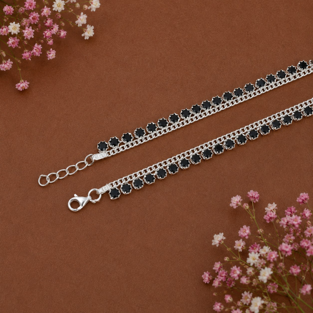 Black Spark Anklet – 925 Sterling Silver – OYA by Gemkara view 3