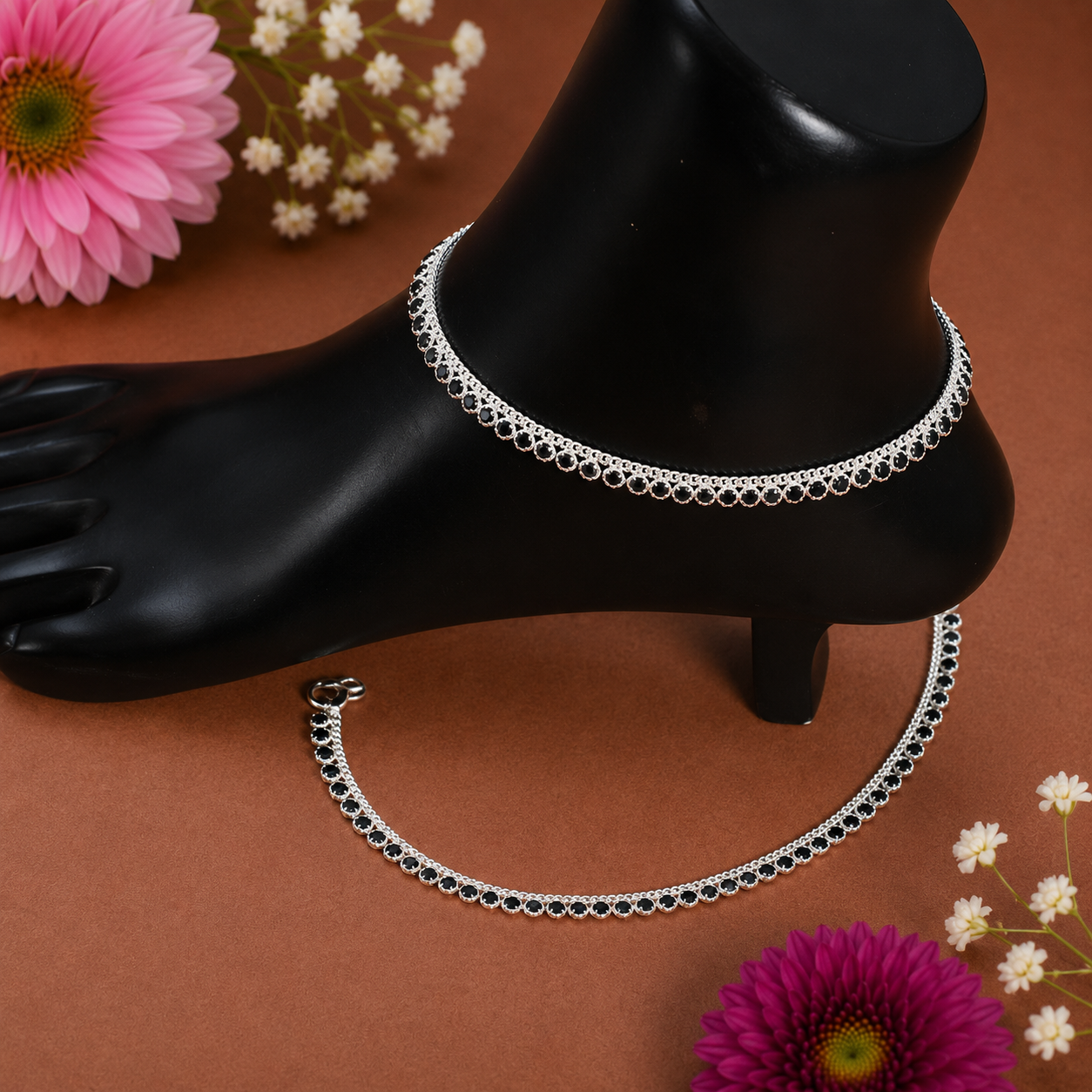 Black Spark Anklet – 925 Sterling Silver – OYA by Gemkara view 4