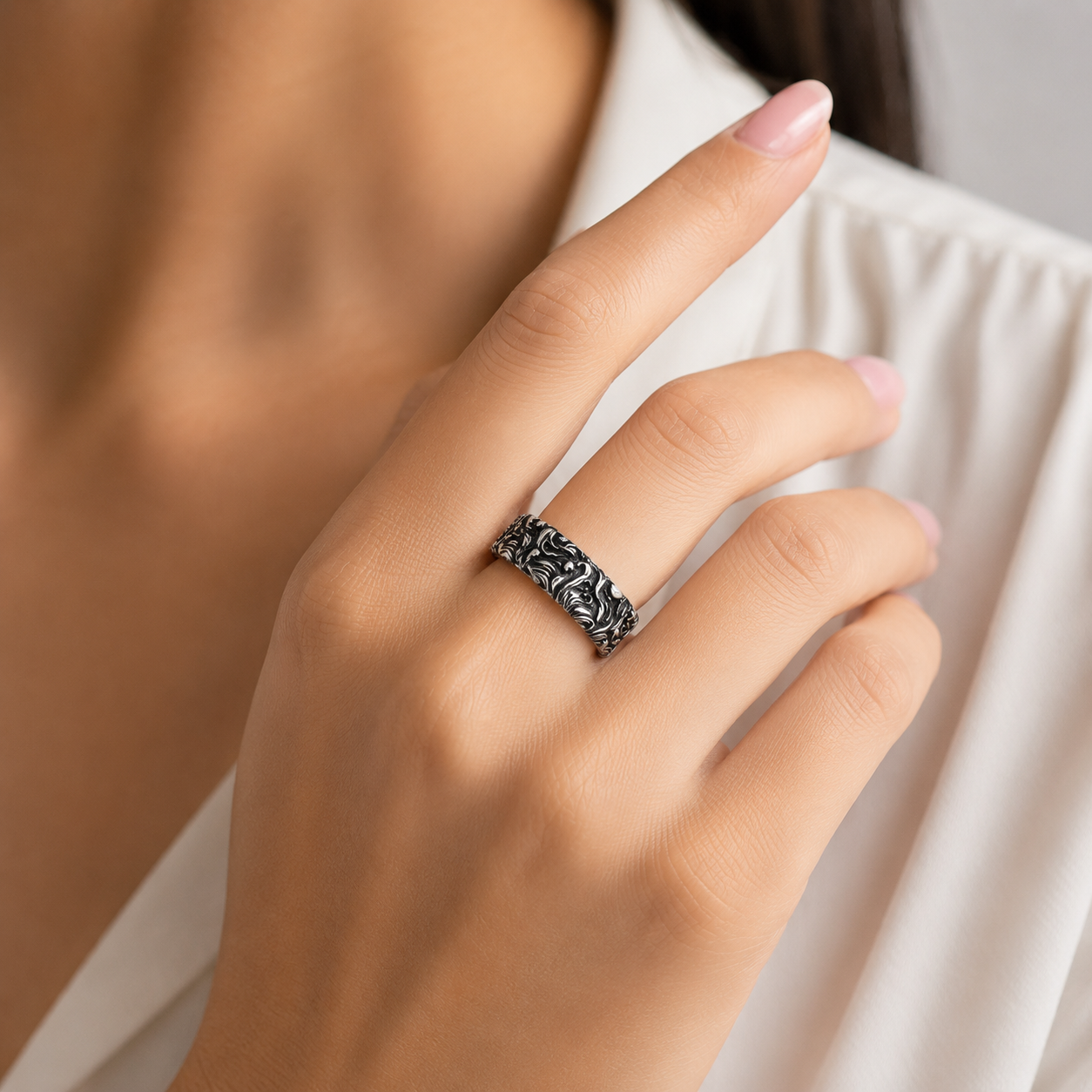 Floral Band Ring – 925 Sterling Silver – OYA by Gemkara view 2