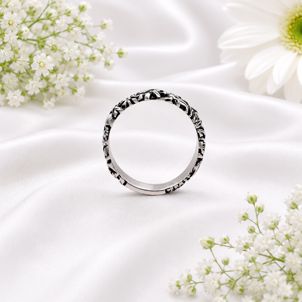 Floral Band Ring – 925 Sterling Silver – OYA by Gemkara view 3