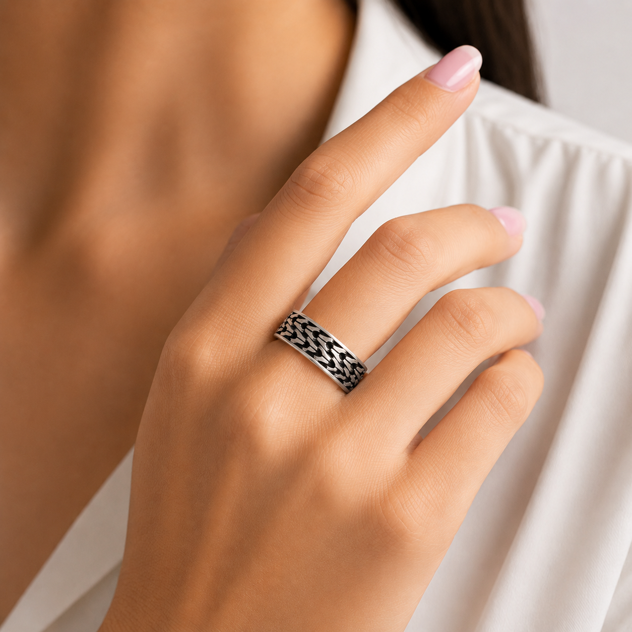 Textured Band Ring – 925 Sterling Silver – OYA by Gemkara view 2
