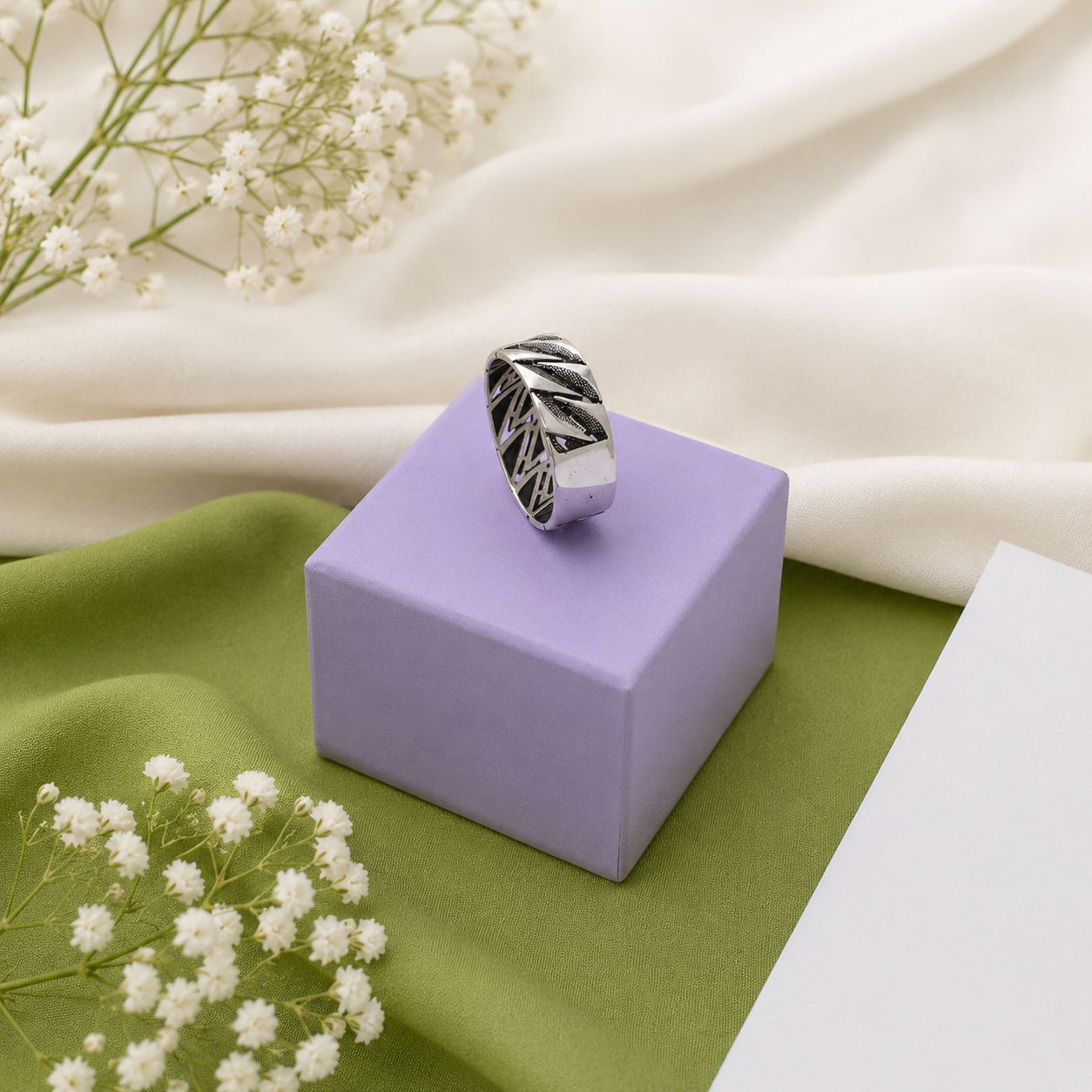Leaf Crest Band – 925 Sterling Silver – OYA by Gemkara view 3