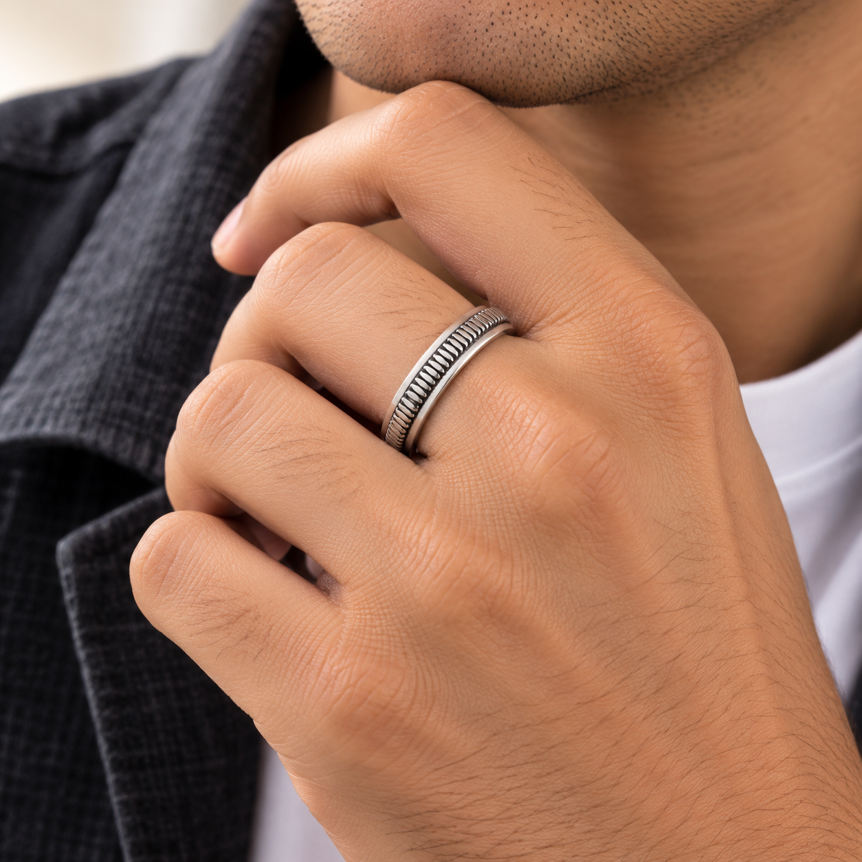 Textured Ring – 925 Sterling Silver – OYA by Gemkara view 2