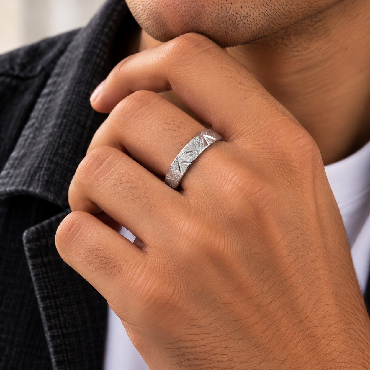 Geometric Textured Ring – 925 Sterling Silver – OYA by Gemkara view 2