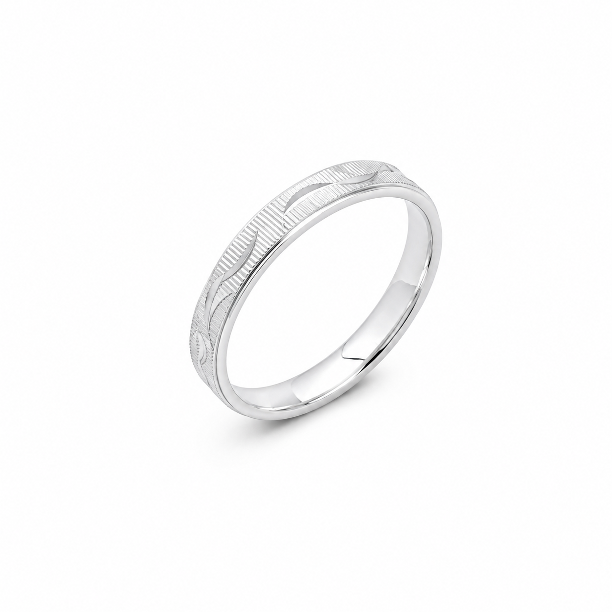 Feather Engraved Band – 925 Sterling Silver – OYA by Gemkara view 1