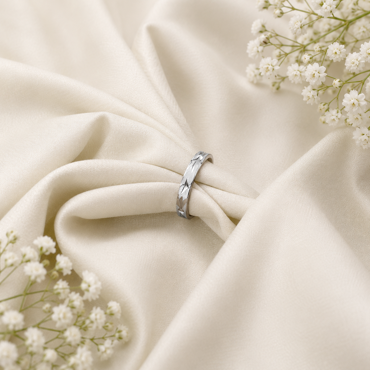 Feather Engraved Band – 925 Sterling Silver – OYA by Gemkara view 3
