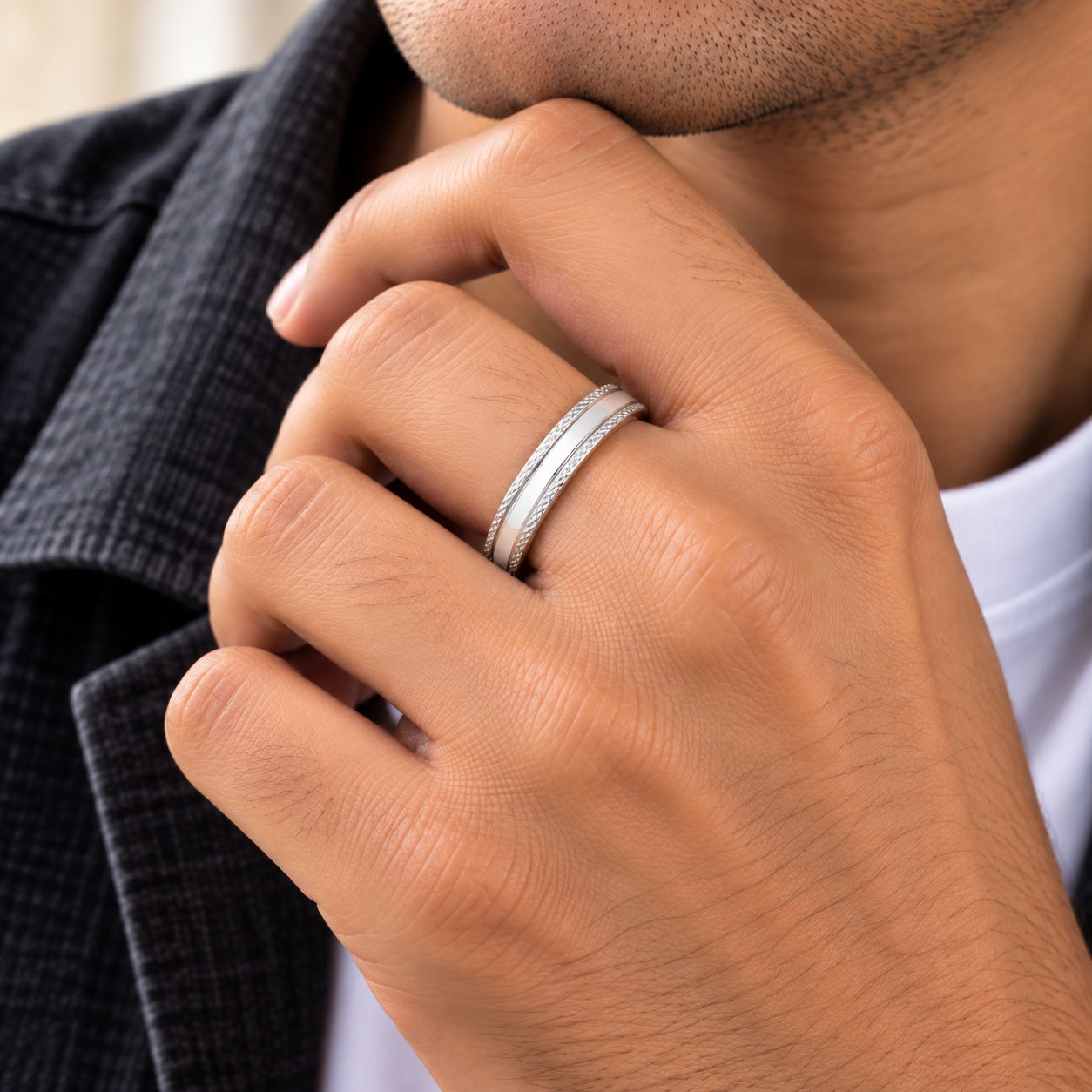 Textured Slim Ring – 925 Sterling Silver – OYA by Gemkara view 2