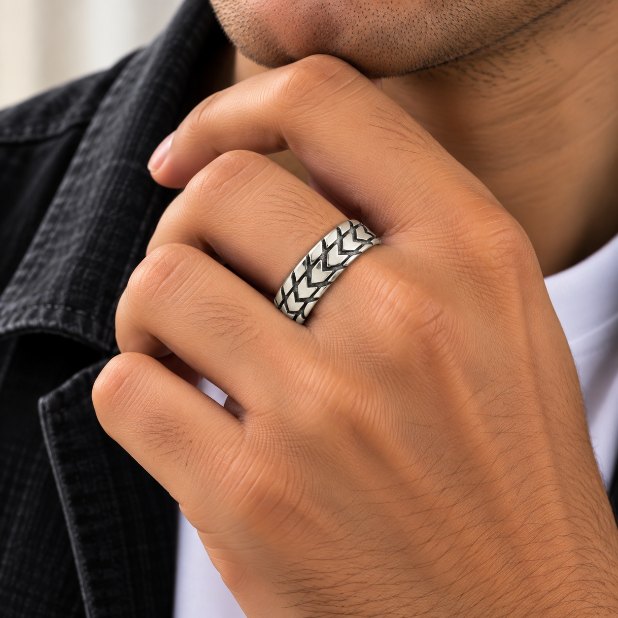 Chevron Band Ring – 925 Sterling Silver – OYA by Gemkara view 2