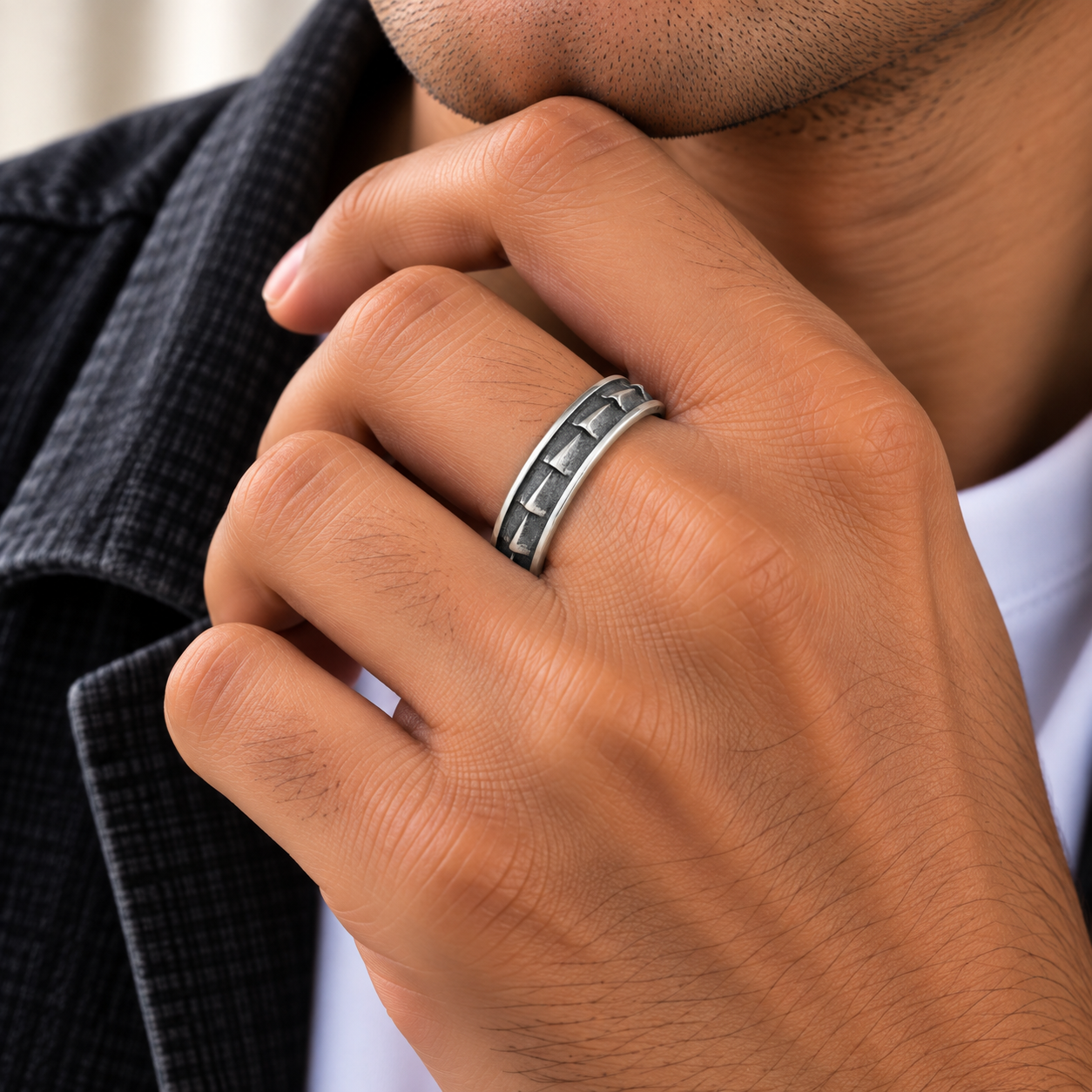 Oxidized Pattern Ring – 925 Sterling Silver – OYA by Gemkara view 2