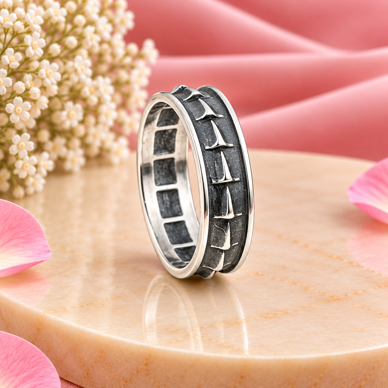 Oxidized Pattern Ring – 925 Sterling Silver – OYA by Gemkara view 4