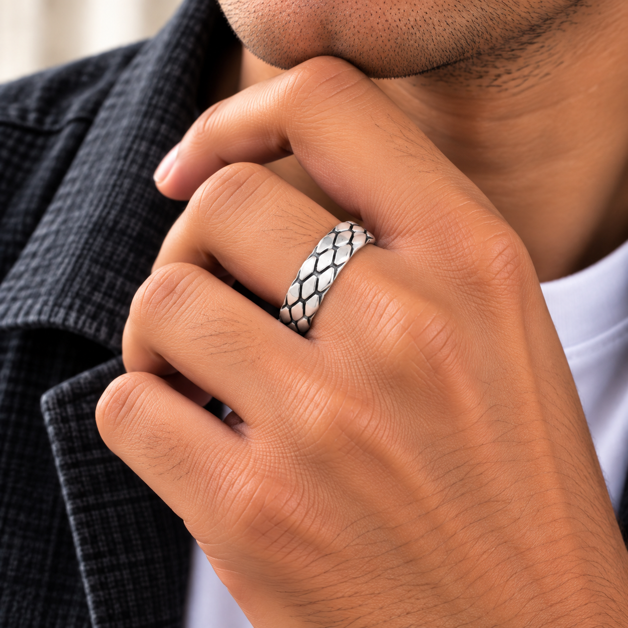 Snake Pattern Ring – 925 Sterling Silver – OYA by Gemkara view 2