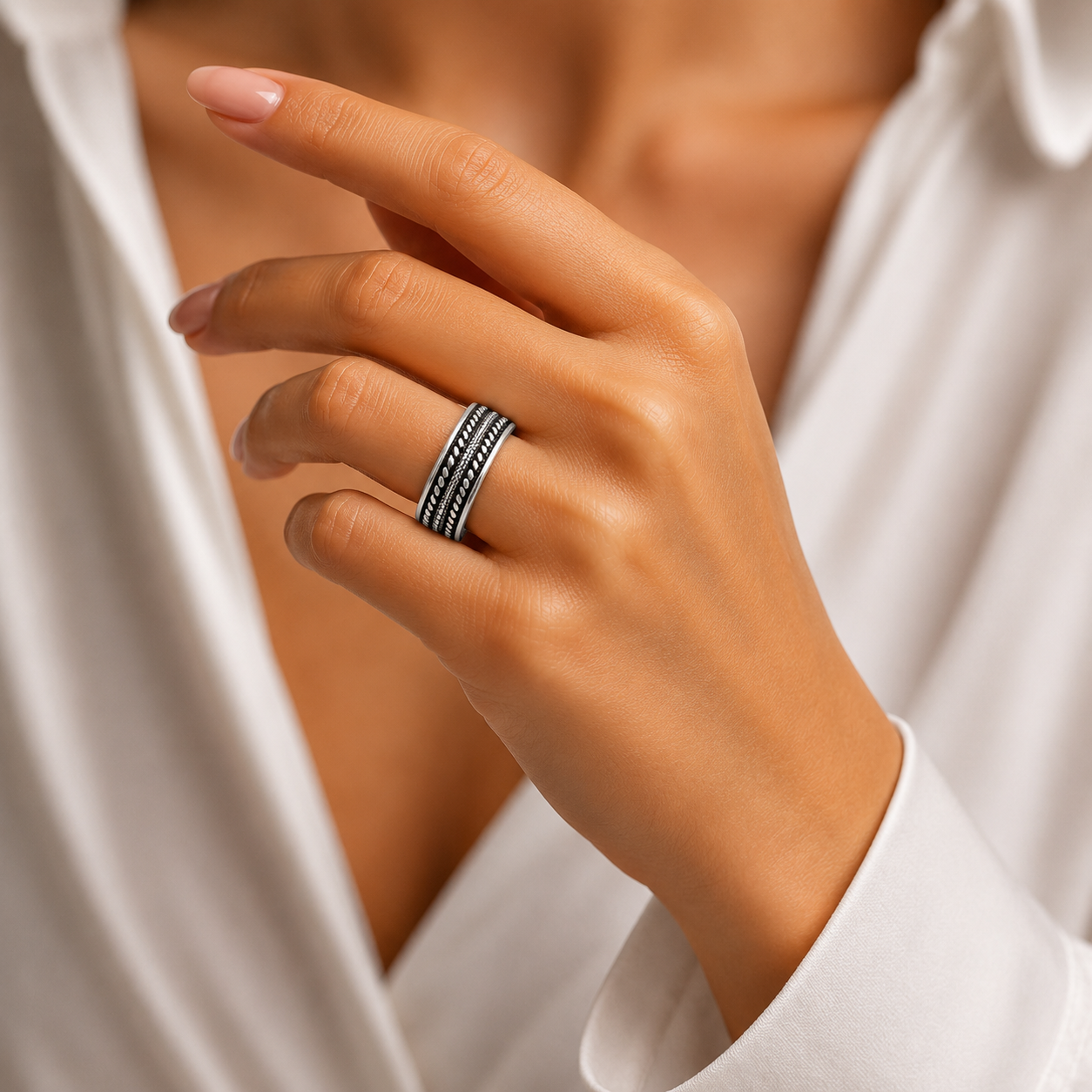 Rope Band Ring – 925 Sterling Silver – OYA by Gemkara view 2