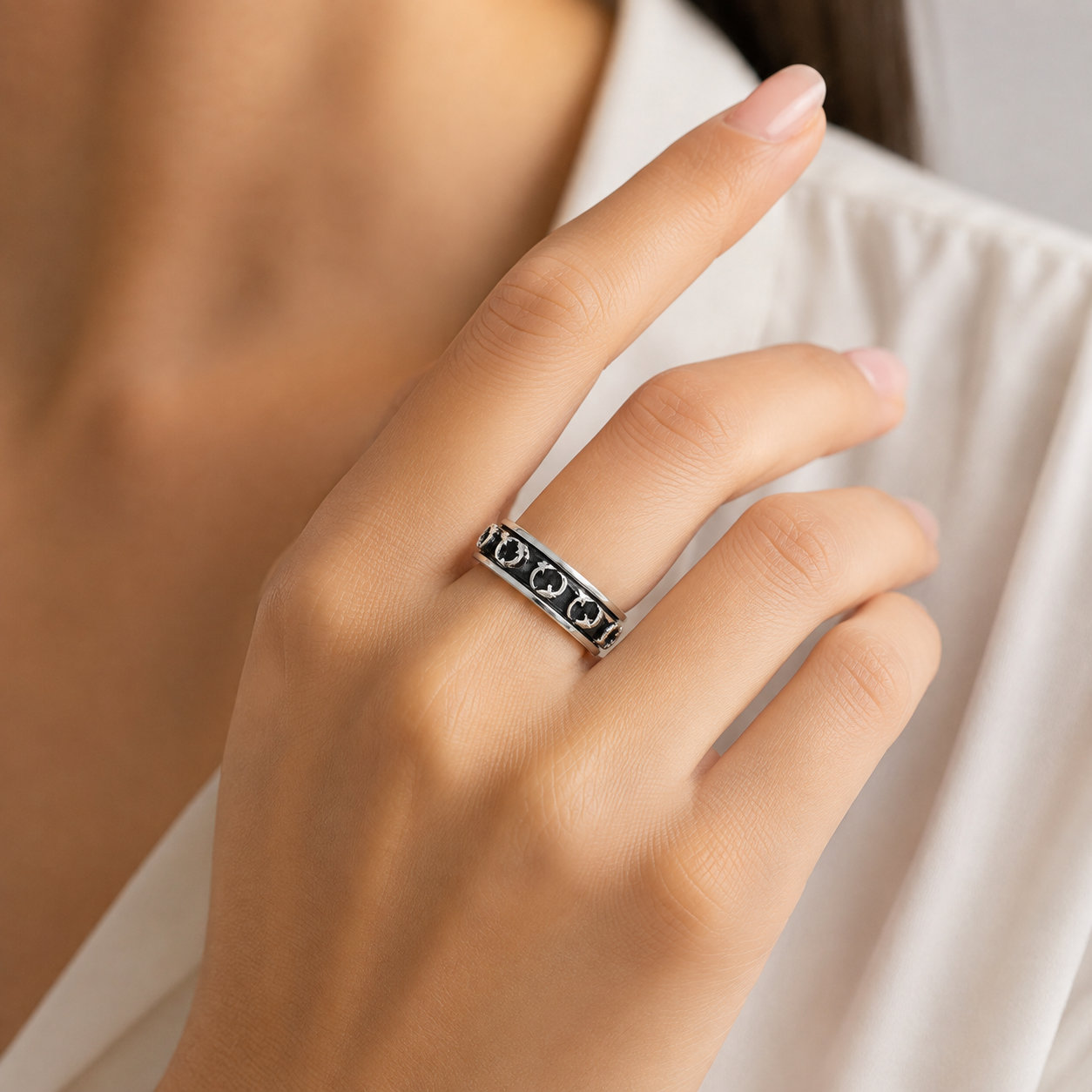 Oxidized Band Ring – 925 Sterling Silver – OYA by Gemkara view 2