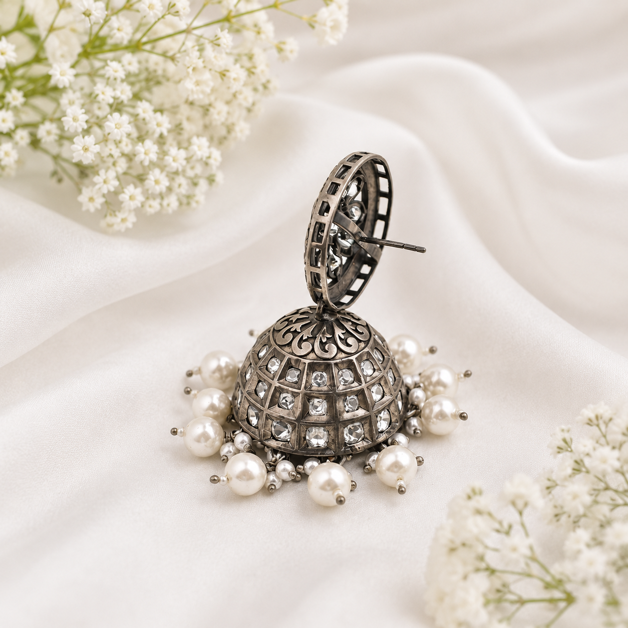 Antique Silver Kundan Jhumka – OYA by Gemkara view 4