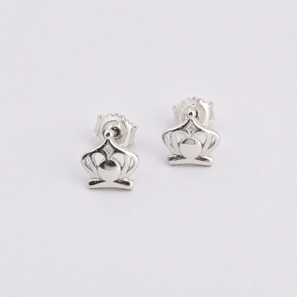 Crown Heart Stud Earrings – 925 Sterling Silver – OYA by Gemkara view 3