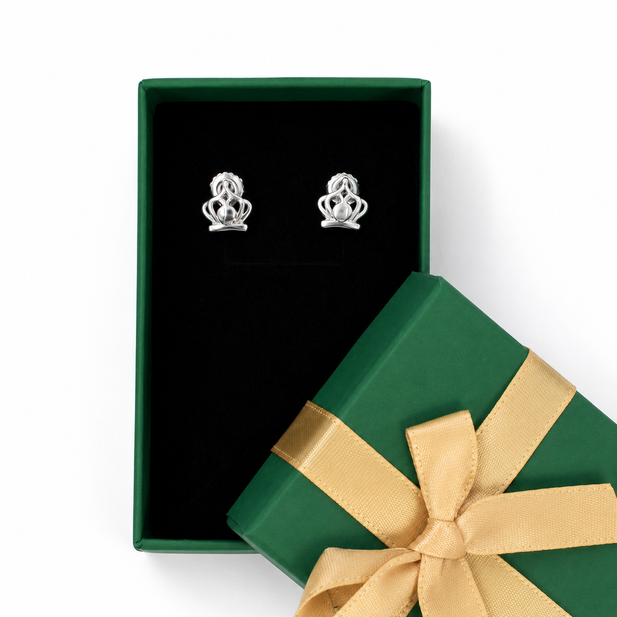 Crown Heart Stud Earrings – 925 Sterling Silver – OYA by Gemkara view 4