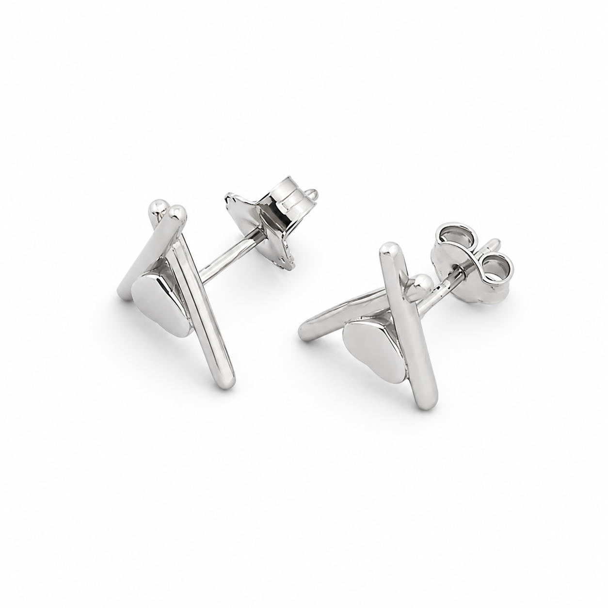 Crossed Heart Stud Earrings – 925 Sterling Silver – OYA by Gemkara view 1