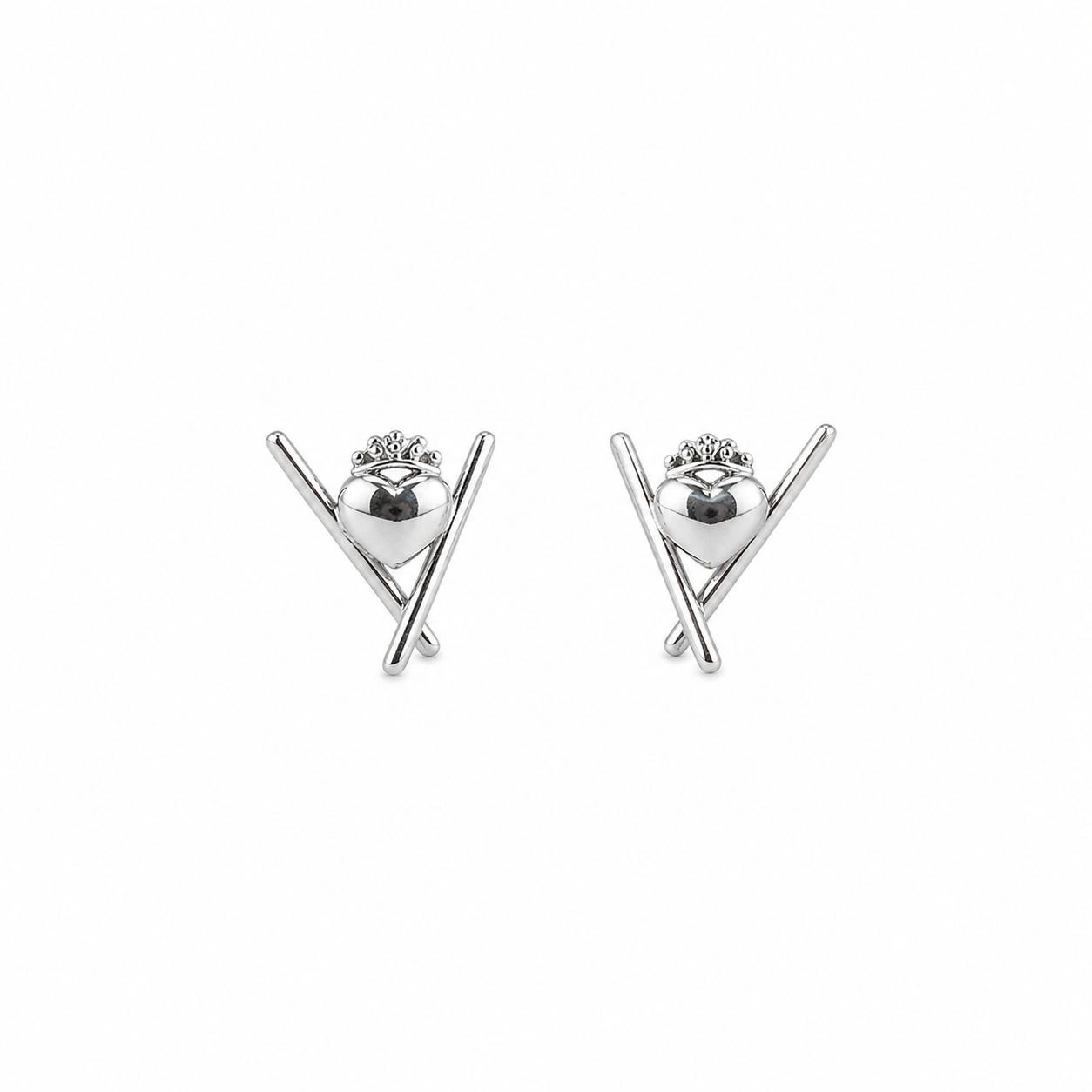 Crossed Heart Stud Earrings – 925 Sterling Silver – OYA by Gemkara view 3