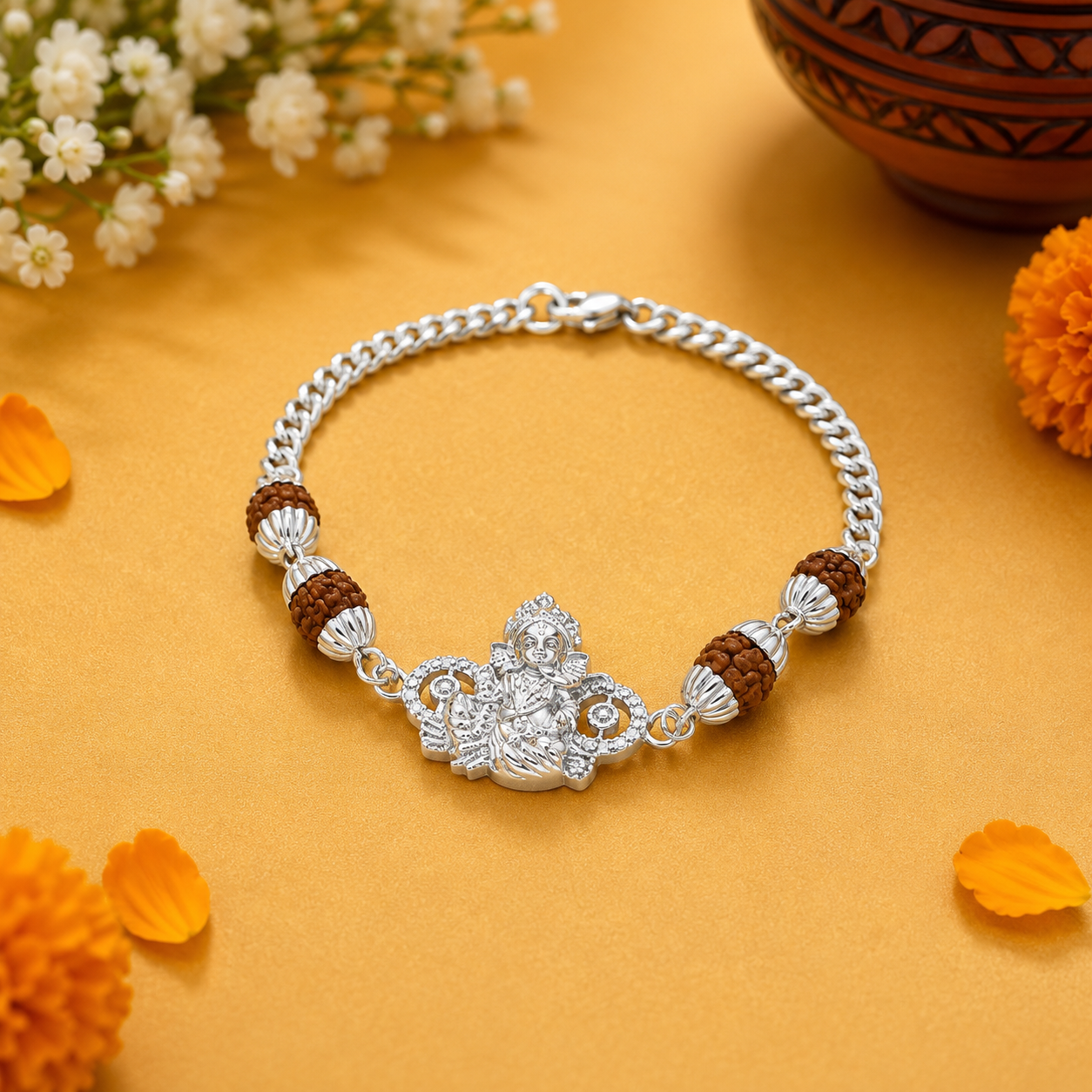 Krishna Rudraksha Rakhi – 925 Sterling Silver – OYA by Gemkara view 1