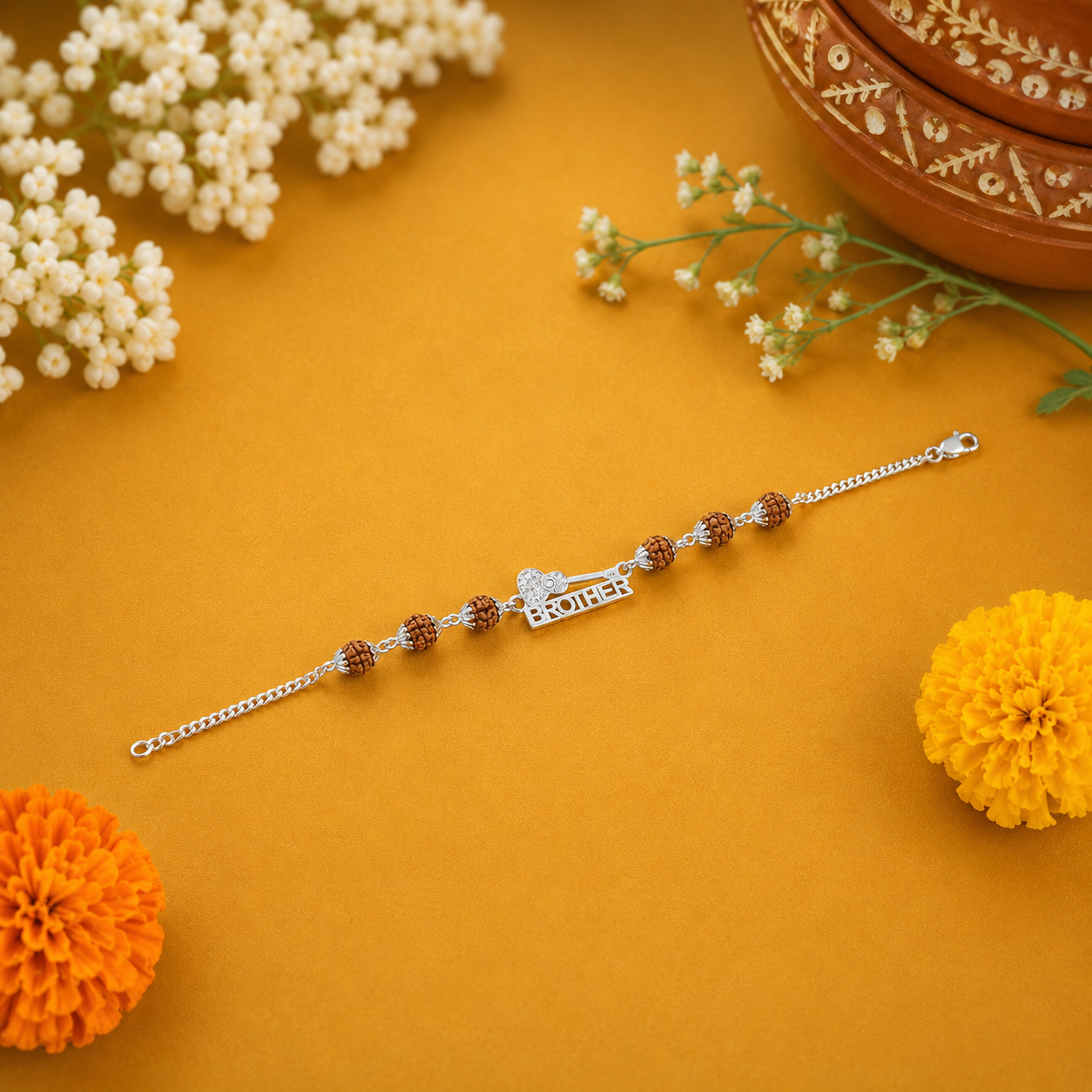 Rudraksha Cricket Rakhi – 925 Sterling Silver – OYA by Gemkara view 2