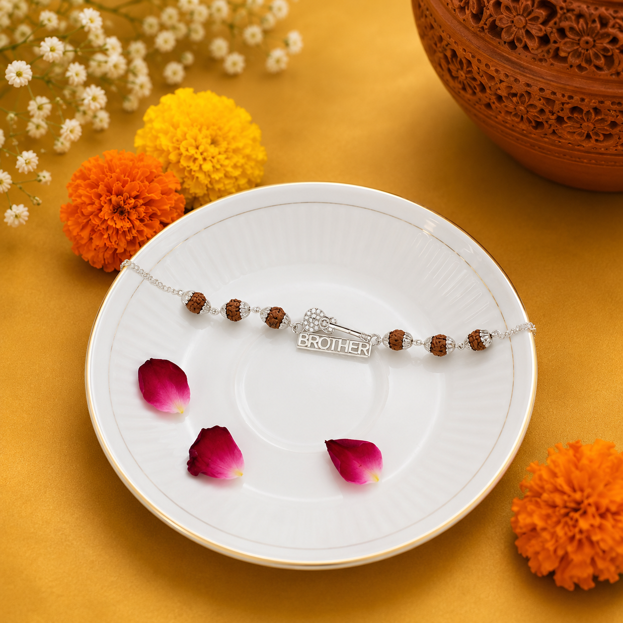 Rudraksha Cricket Rakhi – 925 Sterling Silver – OYA by Gemkara view 3