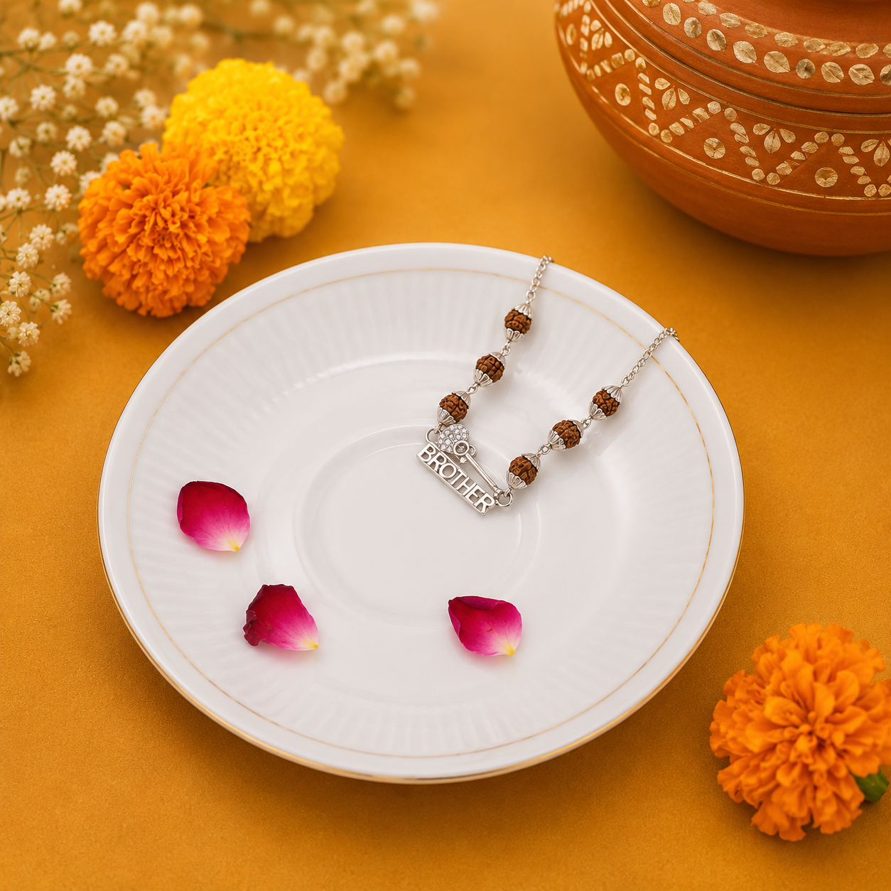 Rudraksha Cricket Rakhi – 925 Sterling Silver – OYA by Gemkara view 4