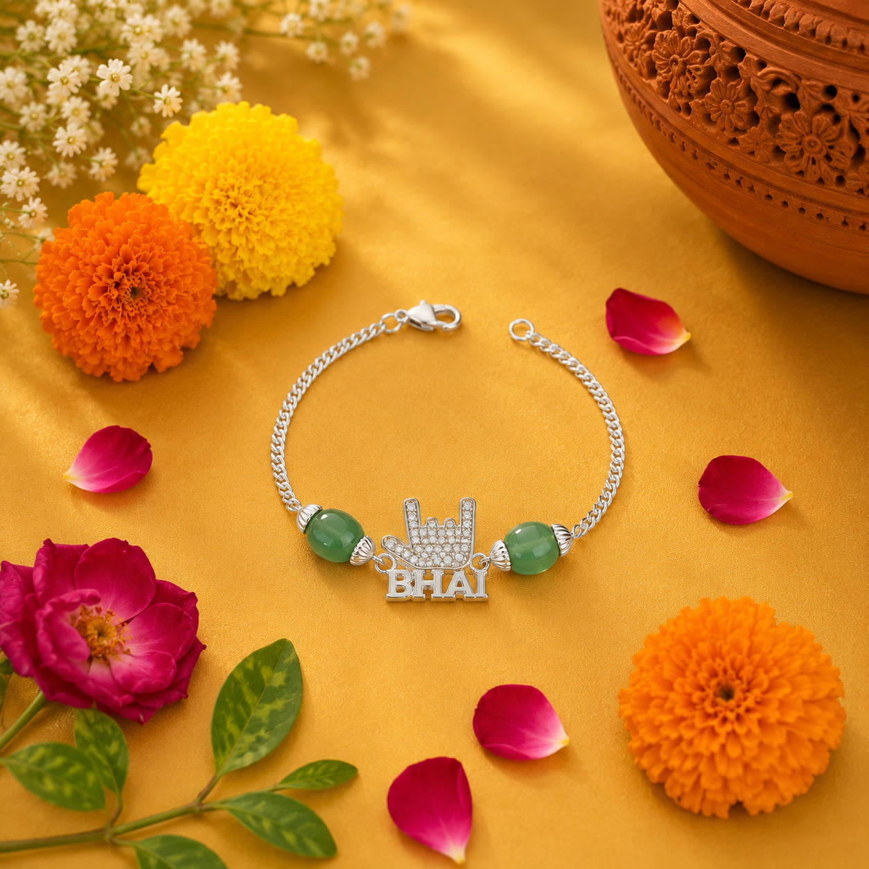 Bhai Blessing Rakhi – 925 Sterling Silver – OYA by Gemkara view 4