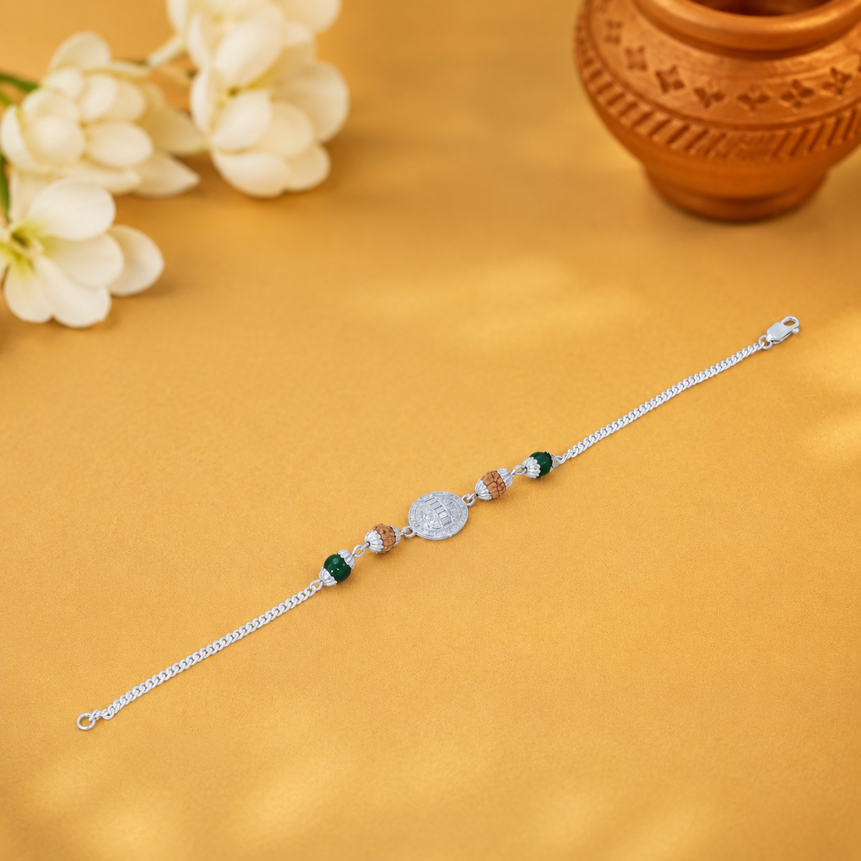 Emerald Rudraksha Rakhi – 925 Sterling Silver – OYA by Gemkara view 2