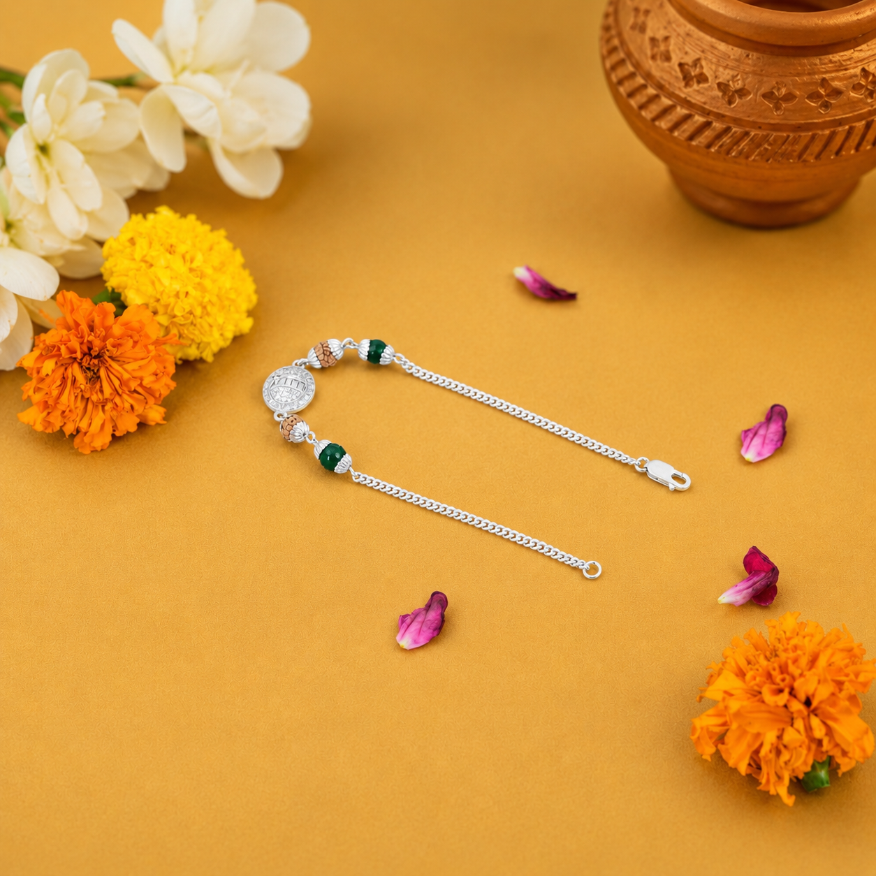 Emerald Rudraksha Rakhi – 925 Sterling Silver – OYA by Gemkara view 3