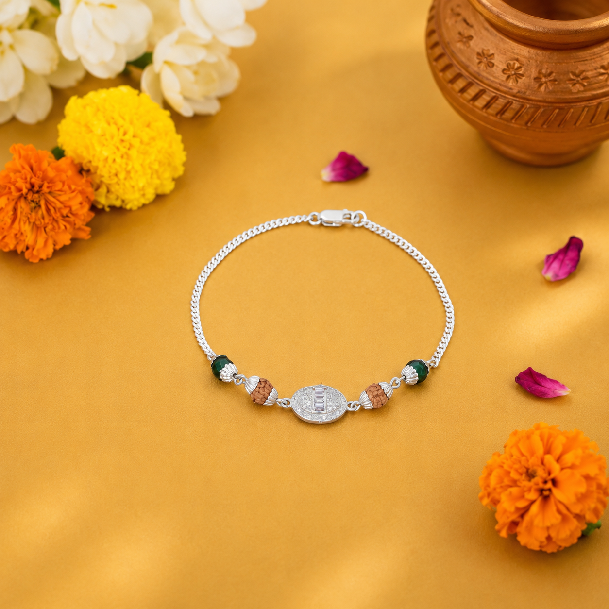 Emerald Rudraksha Rakhi – 925 Sterling Silver – OYA by Gemkara view 4