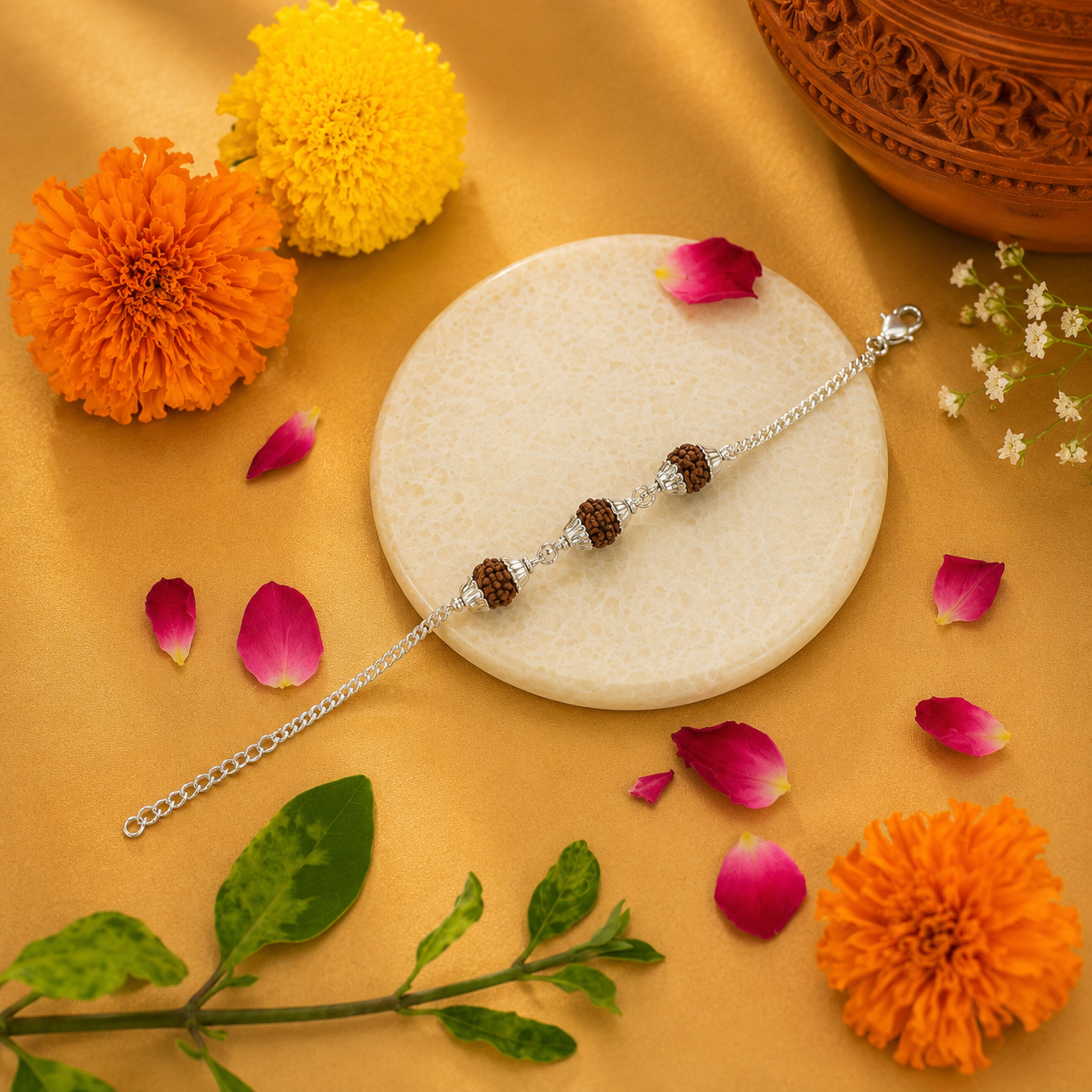 Trio Rudraksha Silver Rakhi – OYA by Gemkara view 2