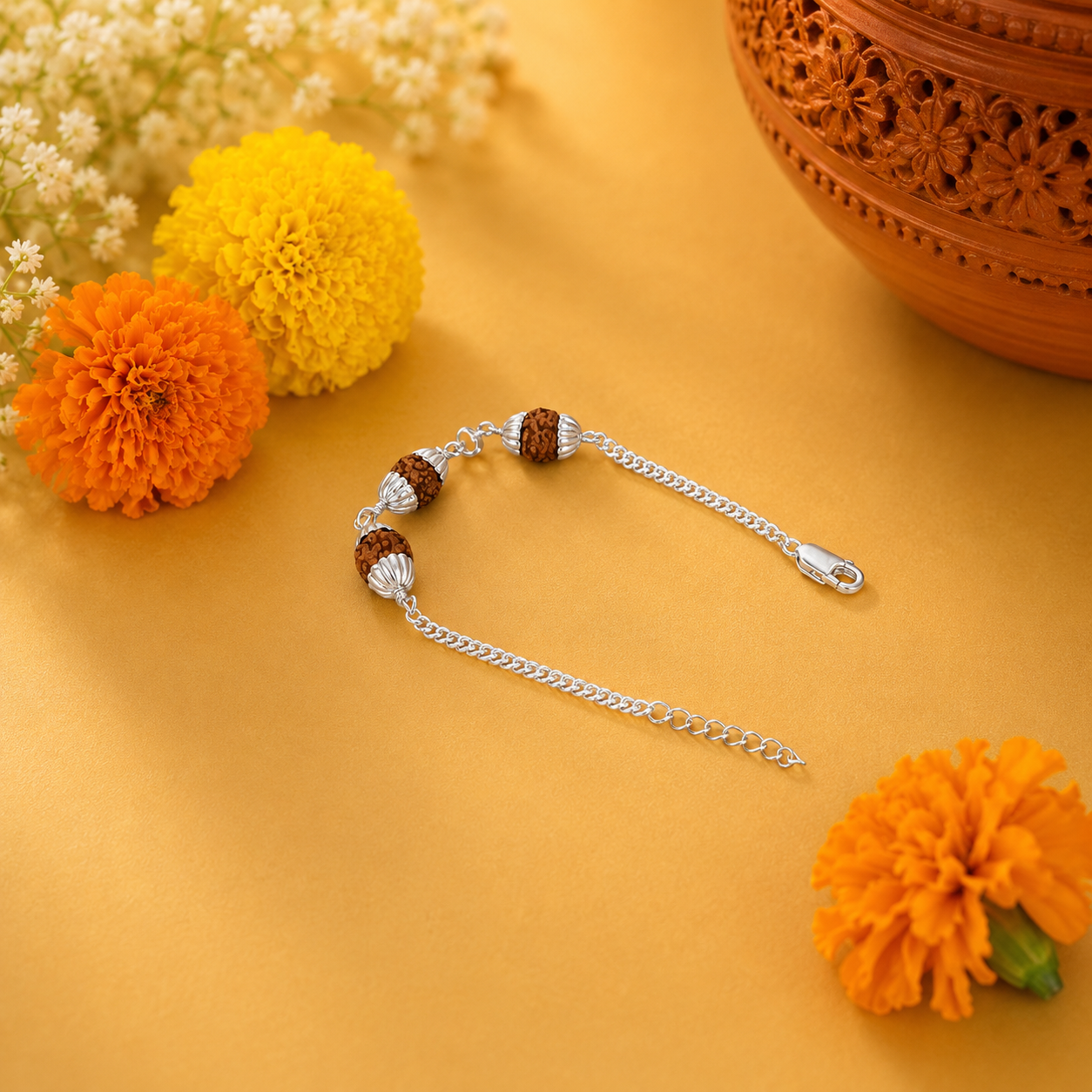 Trio Rudraksha Silver Rakhi – OYA by Gemkara view 3