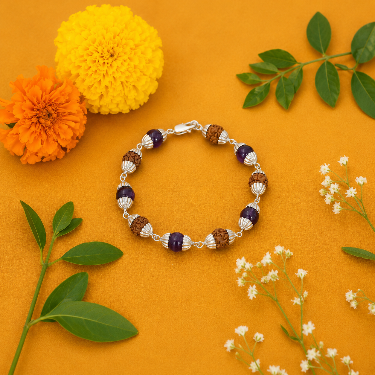 Amethyst Rudraksha Rakhi – 925 Sterling Silver – OYA by Gemkara view 1