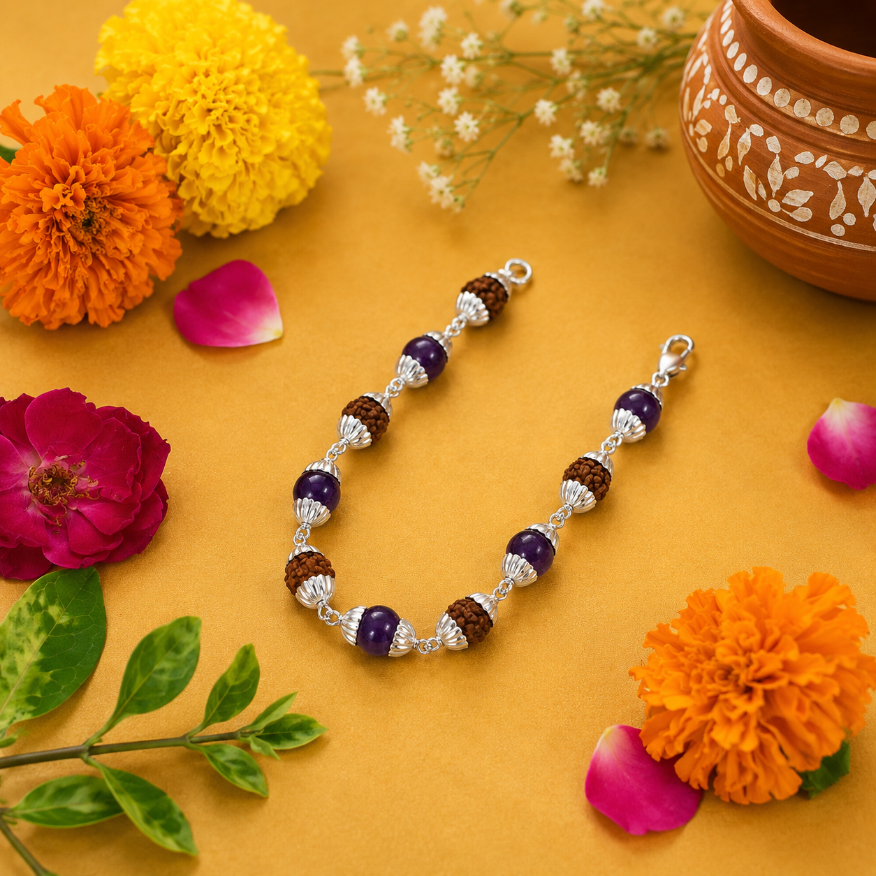 Amethyst Rudraksha Rakhi – 925 Sterling Silver – OYA by Gemkara view 3