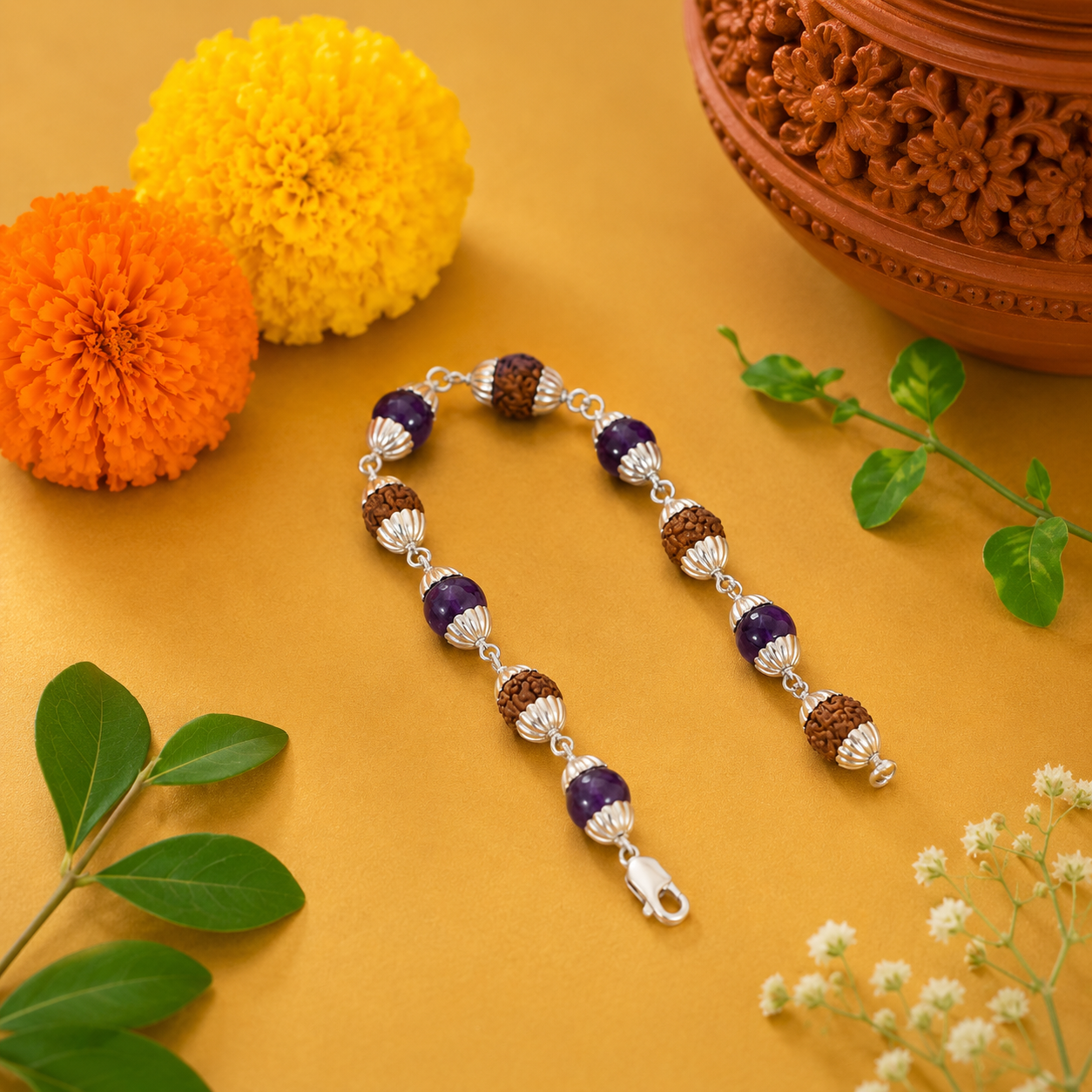 Amethyst Rudraksha Rakhi – 925 Sterling Silver – OYA by Gemkara view 4