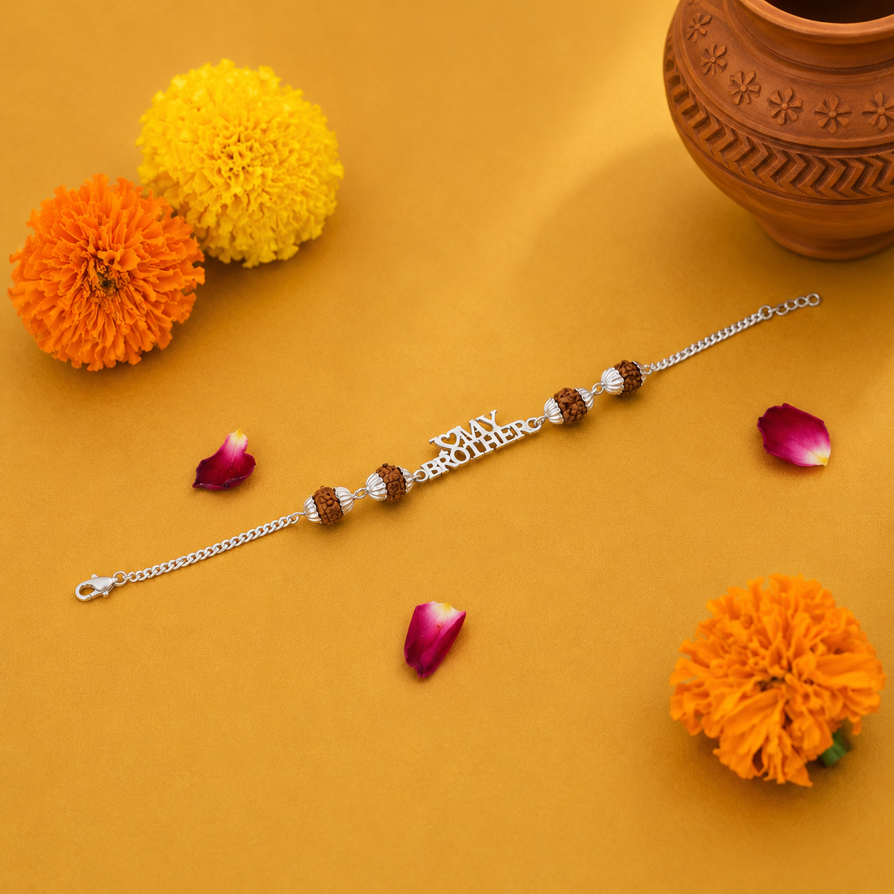 My Brother Rudraksha Rakhi – 925 Sterling Silver – OYA by Gemkara view 2