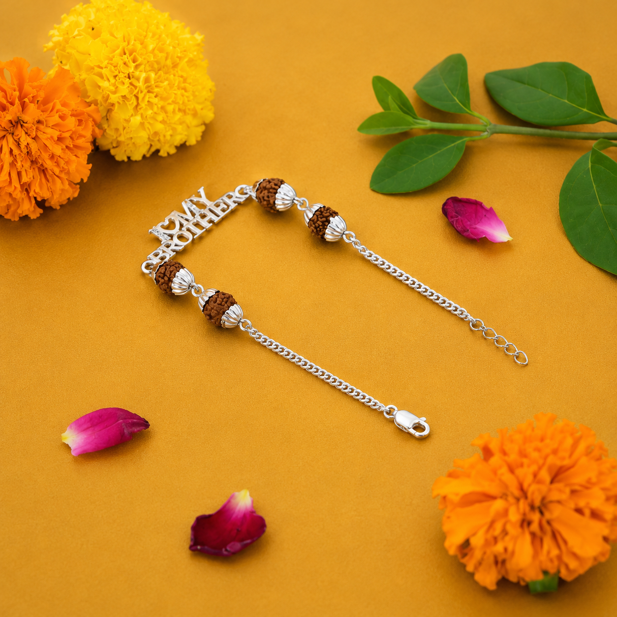 My Brother Rudraksha Rakhi – 925 Sterling Silver – OYA by Gemkara view 3