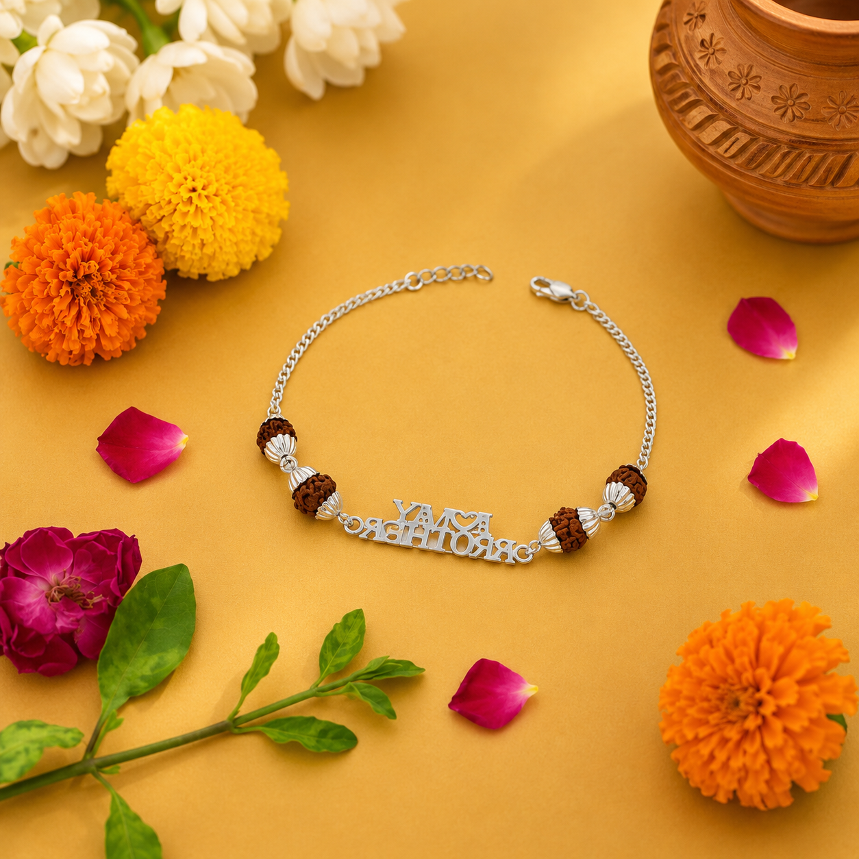 My Brother Rudraksha Rakhi – 925 Sterling Silver – OYA by Gemkara view 4