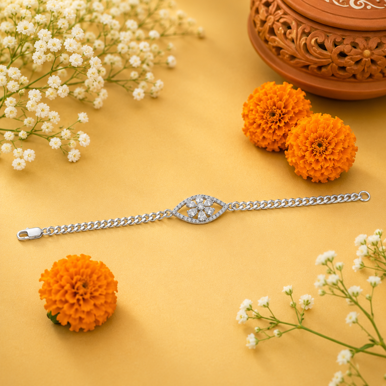Floral Silver Rakhi – OYA by Gemkara view 2