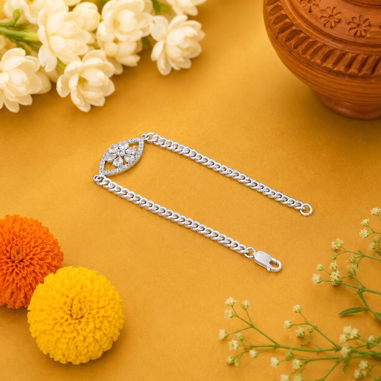 Floral Silver Rakhi – OYA by Gemkara view 3