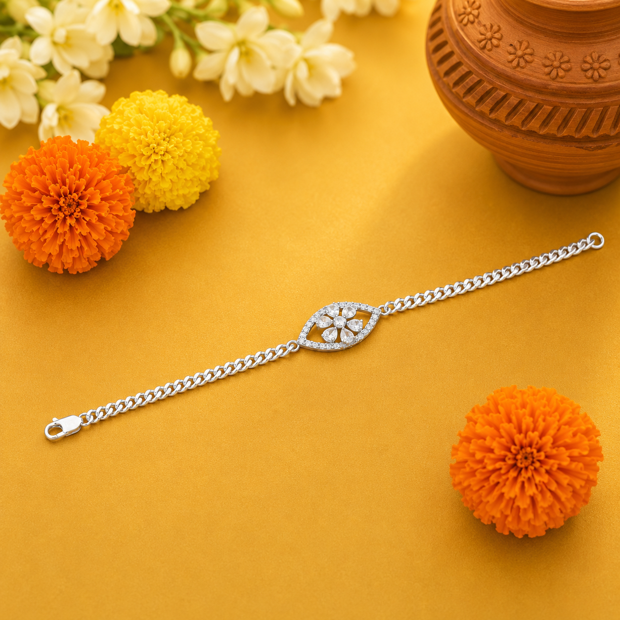 Floral Silver Rakhi – OYA by Gemkara view 4