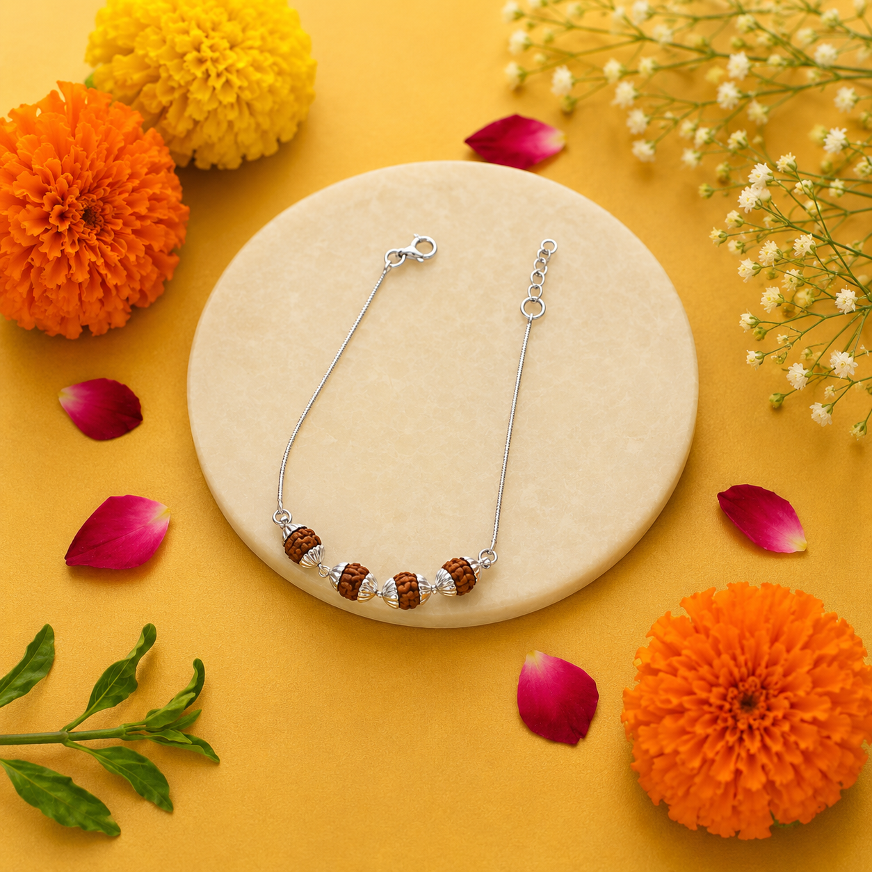 Trio Rudraksha Rakhi – 925 Sterling Silver – OYA by Gemkara view 2