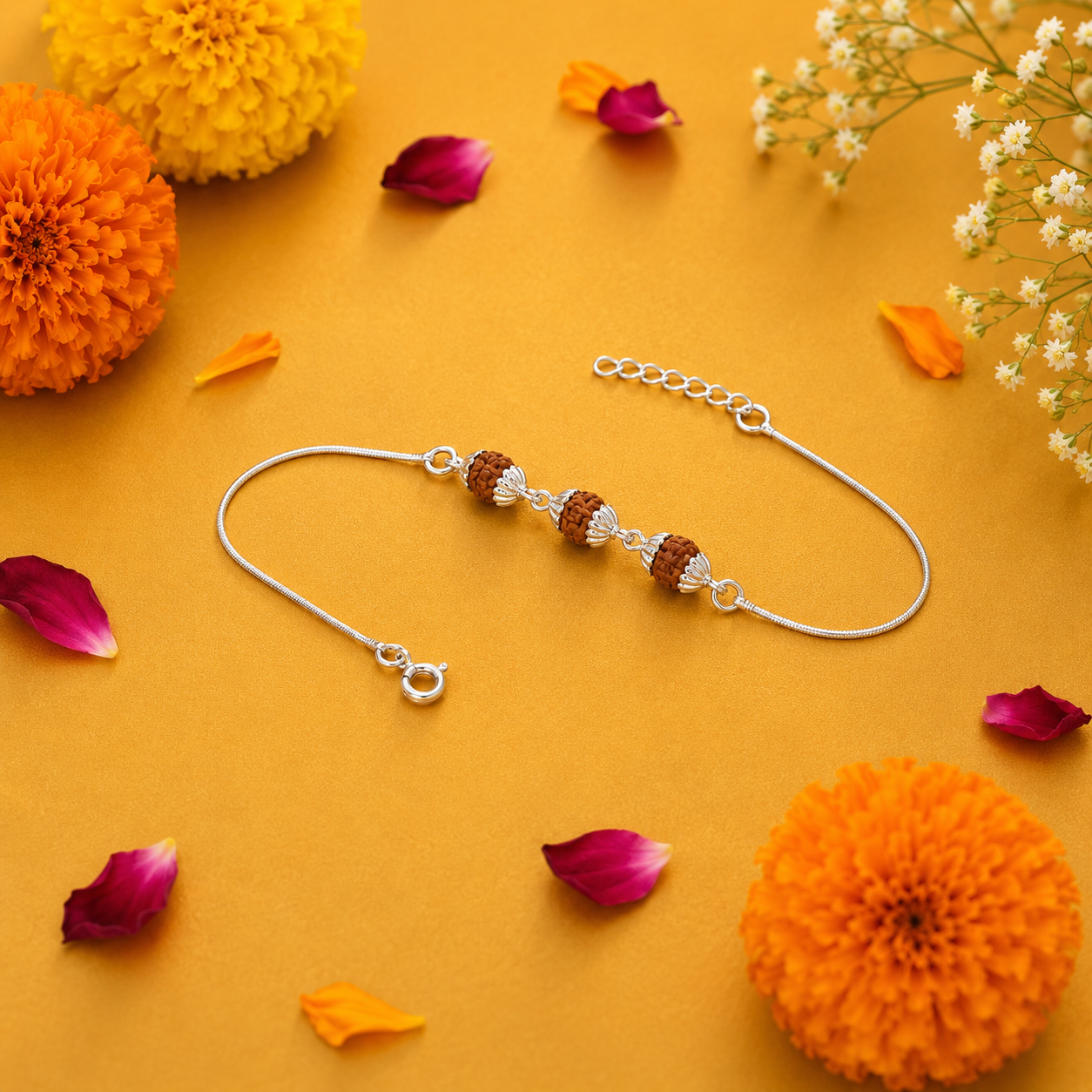 Trio Rudraksha Rakhi – 925 Sterling Silver – OYA by Gemkara view 3