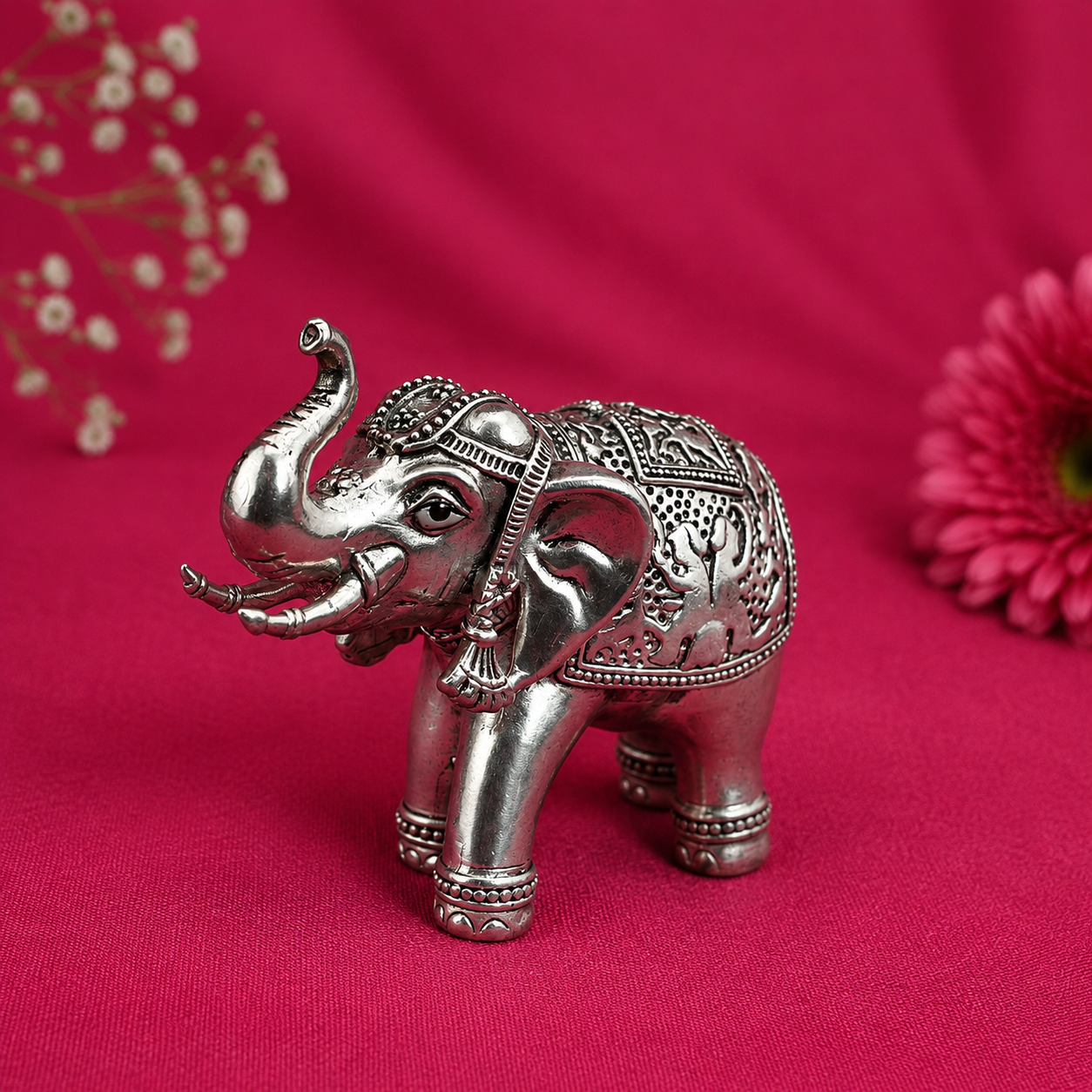 Royal Silver Elephant Idol – OYA by Gemkara view 3