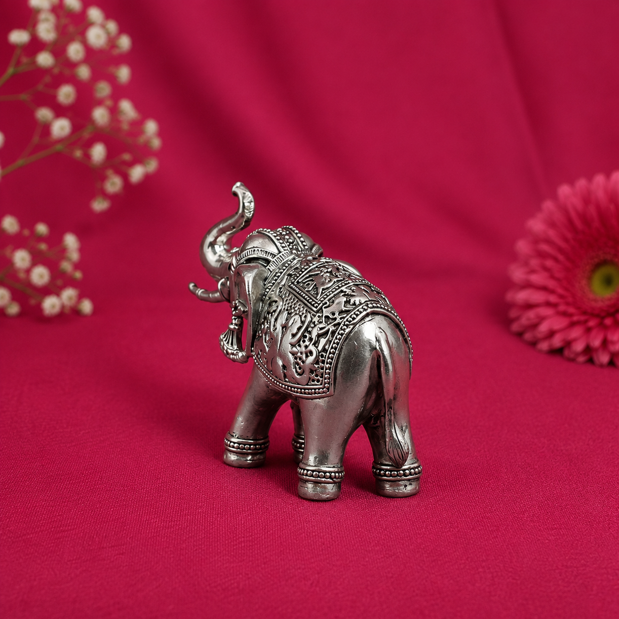 Royal Silver Elephant Idol – OYA by Gemkara view 4